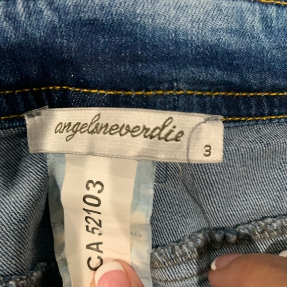 ANGELS NEVER DIE Mini Skirt Linen & Denim Combo Size 3 Large - Picture 3 of 6